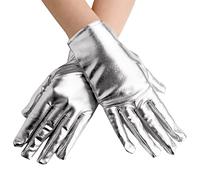 SamHeng Women's Short Evening Gloves - Wrist Length (22cm/8.7inch) - Silver - One Size - Formal Event Attendees, Bride, Dancer - Coated Cloth - Gloves