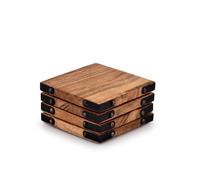 Samhita Acacia Square Design 4 Piece Set Coaster Wood Coaster Gift for Family Friends Colleagues (Size - 10.16cm x 10.16cm)