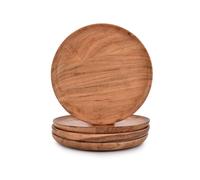 Samhita Acacia Wood Round Platters Set of 4 for Ottoman or Side Table, Charcuterie Board or Cheese Platter for Living Room (20.32cm x 20.32cm x 1.90cm)