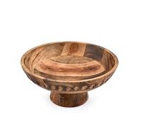Samhita Decorative Bowl Mango Wood Pedestal Hand Carved Wooden Centerpiece Bowl with Burnt Finish for Dining Table, Kitchen, Living Room (10" X 10'' X 4.75")