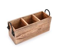 Samhita Mango Wood Cutlery Holder Caddy Organizer Wooden Utensils Storage Organizer Countertop for Silverware Fork Spoon Spatula 3 compartments (27.94cm x 10.16cm x 11.43cm)