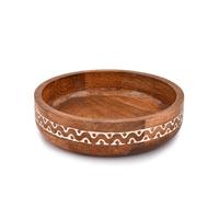 Samhita Mango Wood Round White Decorative Bowls for Rustic Home Decor Table Centerpieces Home Party Wedding Décor (25.4cm x 25.4cm x 6.35cm)