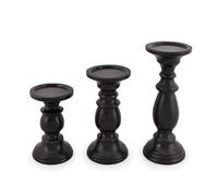 SAMHITA Set of 3 Farmhouse Mango Wood Candle Holders, in Black Finish for Table Centerpiece Candle for Any Room Decor