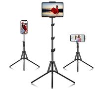 SAMHOUSING Ipad Tripod Stand, Height Adjustable iPad Stand Holder & Floor Stand with 360° Rotating iPad Tripod Mount for 4.5-12.9 Inch Tablets & Smartphones