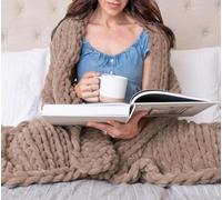 SAMIAH LUXE Chunky Knit Throw Blanket for Living Room Decor Bohemian Decor Chenille Knit Throw for Sofa Bed Brown 50"x60"