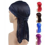 Samidy 5 Pieces Breathable Bandana Hat Silky Durag do doo du rag long tail headwrap Pirate Cap