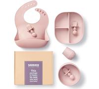 SAMiGO Silicone Baby Feeding Set, Baby Led Weaning Supplies, Suction Bowl Plate Bib Cup Self Feeding Spoons, Solid Food Eating Essentials, First Stage Utensils, 6+ Months