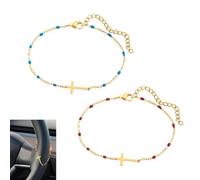 SAMIQU 2 Pack Elegant Cross Car Charm - Mini Rosary for Steering Wheel,Hanging Cross for Car, Stylish Auto Decor for Women,Blessed Religious Gift