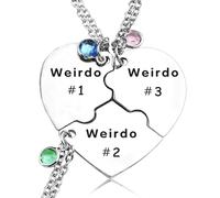 SAMIQU Weirdo 1/2/3 Necklace,Heart BFF Necklace for 3 Best Friends Girls Sisters Friendship, Stainless Steel, no, Silver, Stainless Steel, no