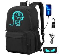 SAMIT Luminous School Bag Anime Backpack Boys Rucksack Cool Bookbag Laptop Backpack Lightweight Casual Daypacks with USB Charging Port and Pencil Case for Unisex Kids