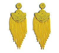 Samiyack Big Large Beaded Earrings for Women, Long Fan Tassel Beaded Seed Bead Dangle Earrings, Zinc, No Gemstone