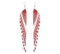 Samiyack Extra Long Beaded Earrings, Boho Native Beaded Chandelier Dangle Earrings, Bohemian Indian Mexican Handmade Seed Bead Tassel Fringe Earrings for Women Summer Holiday, Zinc, No Gemstone