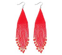 Samiyack Long Native Beaded Earrings, Big Boho Statement Seed Bead Fringe Dangle Earrings for Women, Large Bohemian Handmade Beaded Tassel Chandelier Drop Earrings, beads, No Gemstone