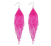 Samiyack Native Long Beaded Earrings - Bohemian Large Handmade Beaded Tassel Chandelier Dangle Earrings, Boho Big Mexican Tribal Seed Bead Fringe Drop Earrings for Women, Zinc, No Gemstone