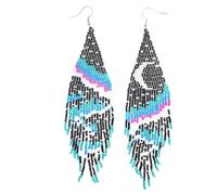 Samiyack Star Moon Bohemian Big Large Long Beaded Bead Tassel Dangle Earrings for Women, L, Glass Beads Metal, No Gemstone