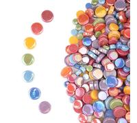 Samjobroad Rainbow Mosaic Tiles for Crafts - 1lb Round Mosaic Pieces, Kiln-Fired and Iridescent, Assorted Sizes Glass Tiles for DIY Projects & Home Décor
