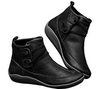 Samko Arch Support Leather Ankle Boots Low Wedge Lace Up Boots Round Toes Pull On Chelsea Boots Shoes, 806 Black, 4 UK