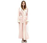 Samko Ladies Fleece Dressing Gown Hooded Fluffy Bathrobes Wraps Plush Warm Housecoat Nightgown Long Robe Couple Unisex Pink L