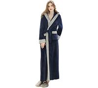 Samko Ladies Plush Fleece Dressing Gown Winter Hooded Snuggle Long Night Robes Wraps Warm Winter Autumn Bathrobe for Men Women Navy M