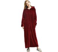 Samko Ladies Soft Comfortable Zipped Hooded Dressing Gown Full Length Robe Plus Size Fleece Winter Warm Bathrobe Loungewear Housecoat Red XL