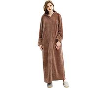 Samko Ladies Soft Cosy Fleece Hooded Dressing Gown Full Length Zipper Wrap Bathrobe Warm Winter Nightwear Nightdresses Nightshirts with Pockets Coffee M