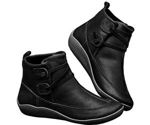 Samko Ladies Winter Ankle Boots Soft Leather Flat Boots Outdoor Waterproof Smart Walking Boots, 806 Black, 7 UK