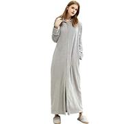 Samko Ladies Winter Warm Plush Dressing Gown Unisex Full Length Coral Fleece Bathrobe Lined Hooded Night Gown Shaggy Cosy Towelling Robe Light Grey XL