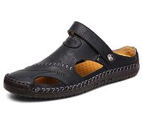 Samko Mens Beach Sandals,Hand Stitching Soft Leather Sandals Outdoor Closed Toe Anti Collision Walking Shoes Black 10.5 UK