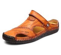 Samko Mens Casual Sandals Leather Flip Flops Outdoor Sport Hiking Walking Cushioned Slide Shoes Light Brown 8.5 UK