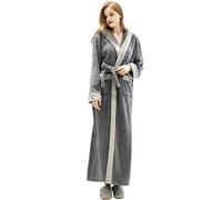 Samko Women Fleece Dressing Gown Luxury Hood Fluffy Bathrobe Long Towelling Robes Cosy Soft Housecoat Loungewear Dark Grey XL
