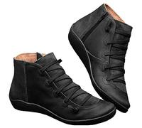Samko Womens Flat Lace Up Boots Comfortable Warm Ankle Boot Winter Fashion Leather Chelseas Black 6 UK