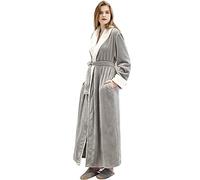 Samko Womens Long Fluffy Dressing Gown Plus Size Fleece Winter Warm Bathrobe Comfortable Soft Robe Kimonos Nightgown Grey M