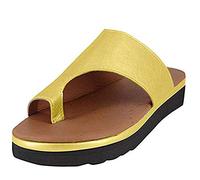 Samko Womens Low Wedge Flip Flops Orthopaedic Bunion Sandals Big Toe Bone Correction Summer Comfy Soft Leather Beach Travel Shoes Yellow 7.5 UK