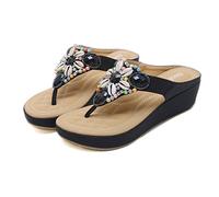 Samko Women's Platform Thong Sandals Bohemian Chunky Wedge Flip Flops Summer Outdoor Beach Ladies Walking Shoes Black 2.5 UK
