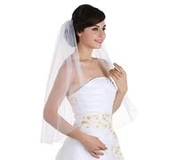 SAMKY 1T 1 Tier Pencil Edge Bridal Wedding Veil All Lengths 30/36 /45/60/72/90/108, Ivory, Chapel Length 90"