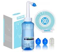 SAMLINSU Neti Pot Kit, Sinus Rinse Bottle 300ml, 80 Nasal Wash Salt Packets and Sticker Thermometer, Nose Wash Cleaner Pressure Rinse Nasal Irrigation for Adult & Kid BPA Free