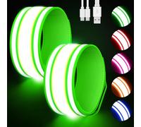 Samlior LED Armband for Running 2 Pack, 5 Colors 3 Lights Modes Rechargeable Reflective Light Up Arm Bands, High Visibility Reflective Gear for Running Walking Cycling at Night (Green)