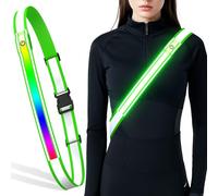 Samlior LED Reflective Belt Sash, High Visibility 5 Color 3 Light Mode Rechargeable LED Waistband Reflective Running Gear, Light Up Waist Belt Safety Gear for Running Walking Cycling at Night (Green)