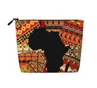 SamLng African Map Ethnic Pattern Versatile Toiletry Organizer - Fake Hemp Makeup Bag - Reusable Cosmetic Bag with Zipper Pouch, Black, One Size