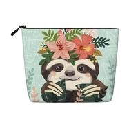 SamLng Animal Sloth Mint Green Versatile Toiletry Organizer - Fake Hemp Makeup Bag â€“ Reusable Cosmetic Bag with Zipper Pouch, Black, One Size
