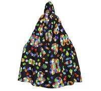 SamLng Autism Awareness Puzzle Pieces Heart Hooded Cloak Adult â€“ Universal Role Play Costume, Cosplay Cape Robe â€“ Perfect for Halloween, Easter, Carnival