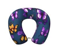 SamLng Beautiful Purple Butterfly Memory Foam Travel Pillow - Neck Support for Home, and Office - Perfect for Resting, Driving, and Leisure