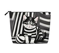 SamLng Black and white striped kitten Versatile Toiletry Organizer - Fake Hemp Makeup Bag - Reusable Cosmetic Bag with Zipper Pouch, Black, One Size