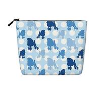 SamLng Blue Poodle Polka Dot Versatile Toiletry Organizer - Fake Hemp Makeup Bag – Reusable Cosmetic Bag with Zipper Pouch, Black, One Size