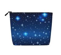 SamLng Blue star pattern Versatile Toiletry Organizer - Fake Hemp Makeup Bag â€“ Reusable Cosmetic Bag with Zipper Pouch, Black, One Size