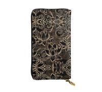 SamLng Boho Gold Lotus Flowers Print Leather Long Clutch Wallet for Women – Fashionable, and Lightweight Waterproof Leather Wallet, Black, One Size