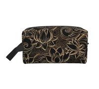 SamLng Boho Gold Lotus Flowers Print Travel Toiletry Bag - Cosmetic Makeup Pouch for Men and Women, Portable Organizer for Daily Use, White, One Size