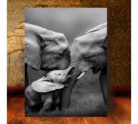 SamLng Canvas Wall Art Elephant Family Black and White Wildlife Painting, African Safari Animal Canvas Print, for Living Room(55x75cm/No frame)