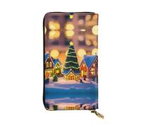 SamLng Christmas village Print Leather Long Clutch Wallet for Women â€“ Fashionable, and Lightweight Waterproof Leather Wallet, Black, One Size