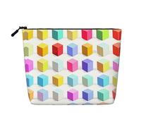 SamLng Colorful Cubes Versatile Toiletry Organizer - Fake Hemp Makeup Bag â€“ Reusable Cosmetic Bag with Zipper Pouch, Black, One Size